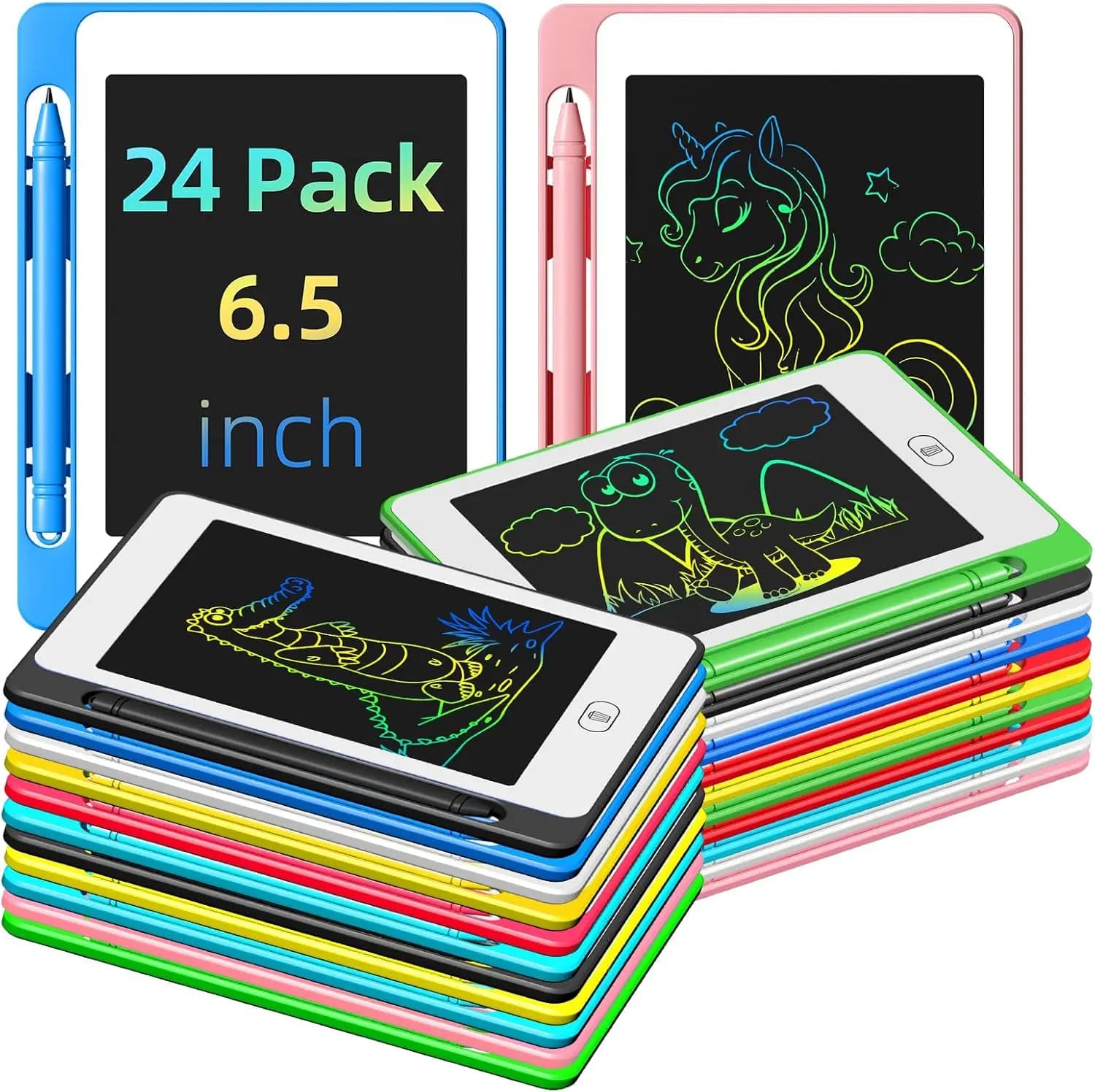 Set di 24 Tavolette LCD per Bambini, Lavagna Colorata da 6,5 Pollici, Blocco da Disegno Riutilizzabile, Giocattolo Educativo per Bambini dai 3 agli 8 Anni