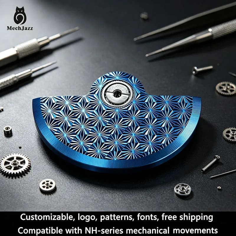 Blue Starburst Pattern Rotor, Compatible with Seiko NH35/NH36/NH38 Movements, CNC Engraved Oscillating Weight, Watch Mod Parts