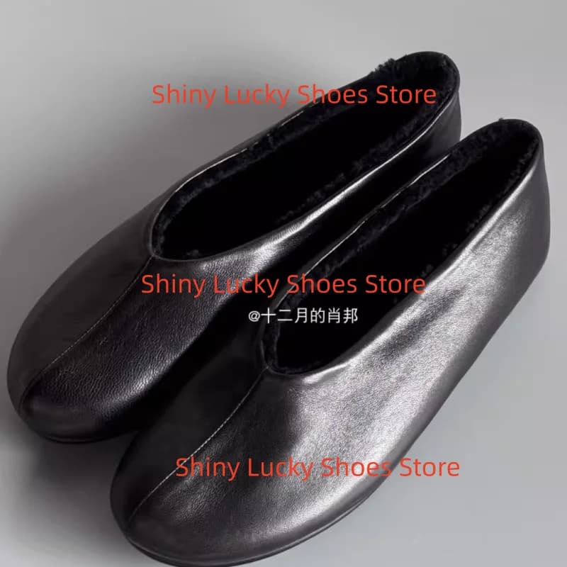 Withfur Scarpe da donna Punta tonda Tacchi piatti Mocassini femminili solidi Linee da cucire da donna poco profonde Chassure Femme Zapatos pieghettati