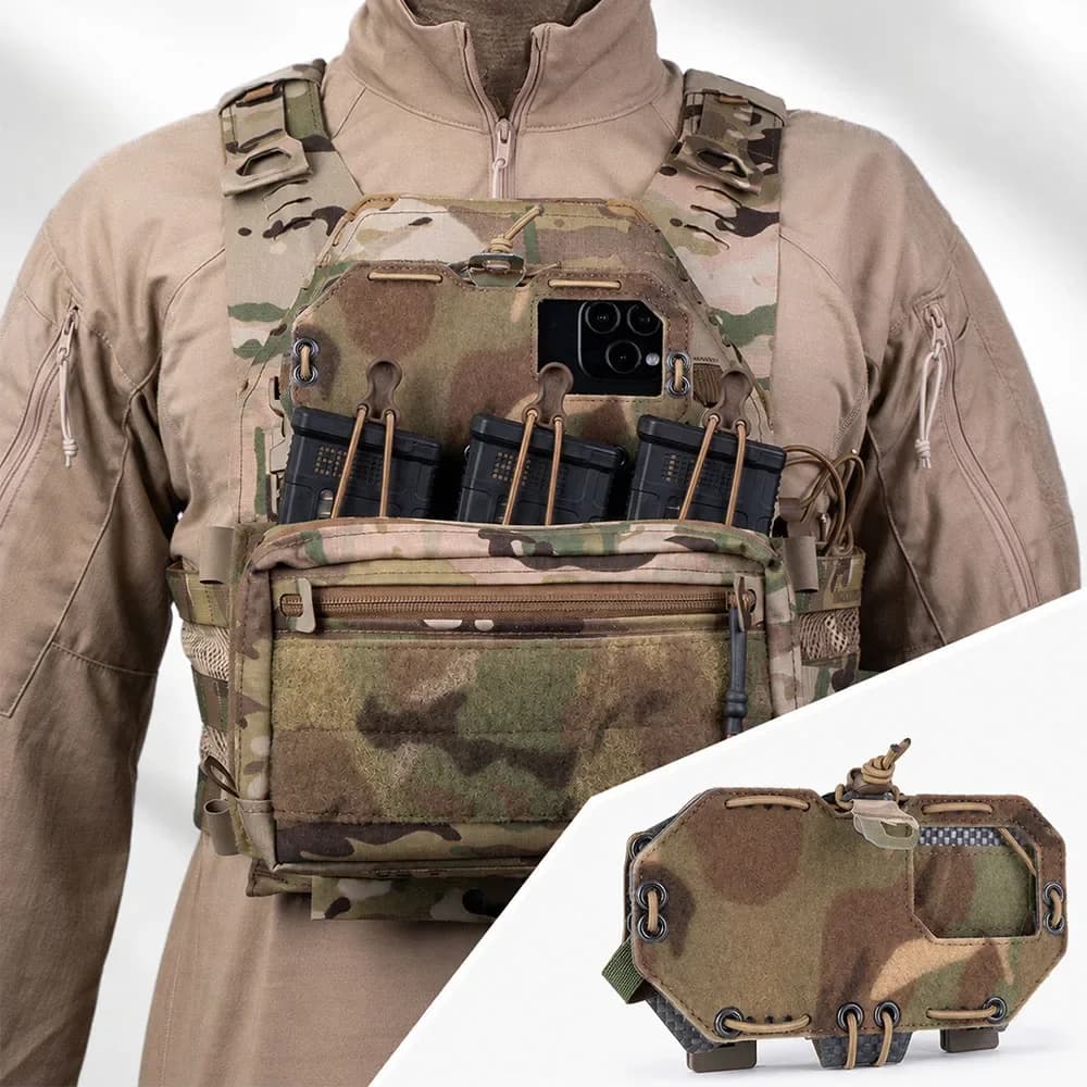 Foldable Tactical Phone Mount MOLLE Smartphone Holder with Adjustable Shock Cord for Vest Backpack Outdoor Hunting Airsoft Gear