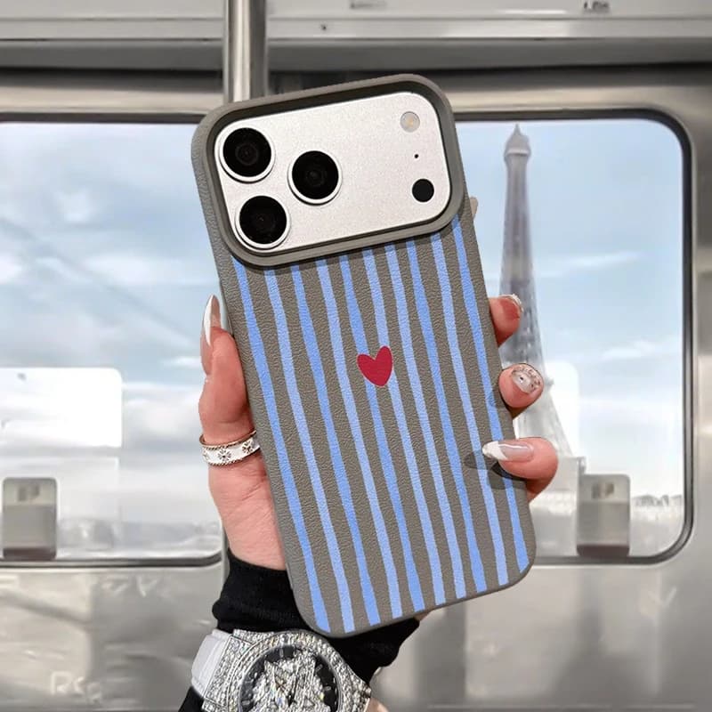 Minimal Vertical Stripes Heart Graphic Case for iPhone 17 Air 16 15 14 Plus 13 12 11 Pro Max XS Max Dustproof Silicone Cover