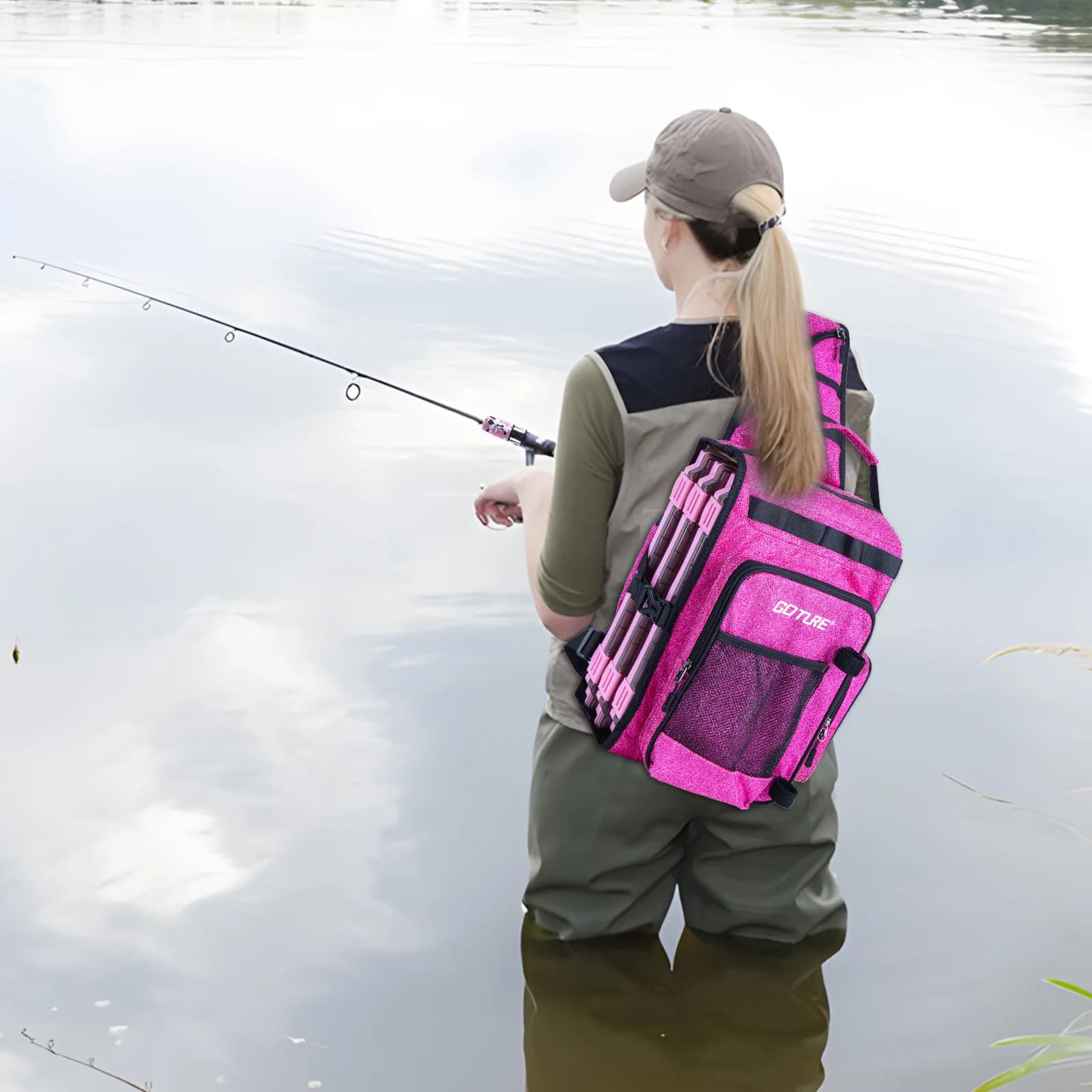 Goture Set Complete Canna and Mulinello Fishing with Shoulder Bag, Kit Esche and 3 Boxes Door Equipment, Portable Water Fishing Set Salad