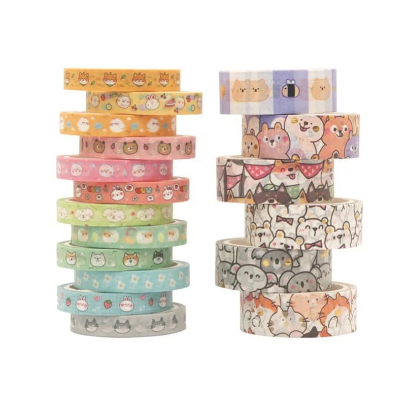 Set di 18 Pezzi di Nastro Washi con Facce di Animali Kawaii, Nastri Adesivi per Scrapbooking, Fai-da-Te, Cancelleria, Materiale Scolastico, Regalo