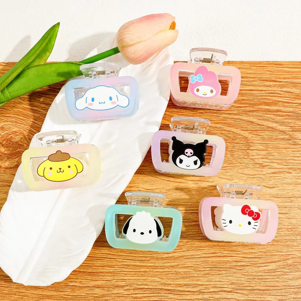 6 fermagli per capelli quadrati a tema personaggi dei cartoni animati Sanrio, accessori per capelli multifunzionali e fermagli per capelli