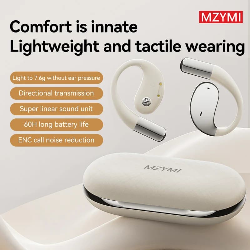 MZYMI OWS Auricolari con gancio per l'orecchio Auricolari Bluetooth senza fili Versione wireless 5.4 ENC Riduzione del rumore delle chiamate Adatti per lo sport