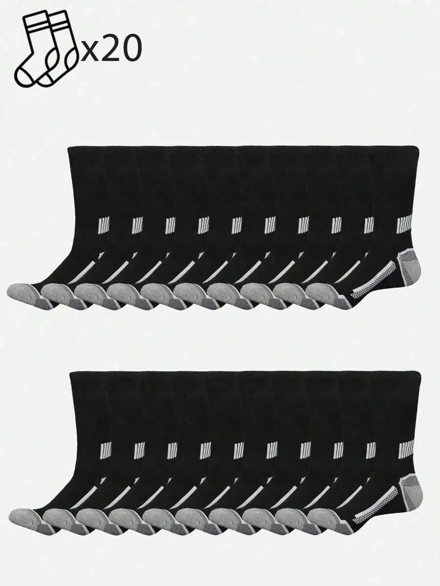 20 Pairs Mens Striped Cushioned Athletic Crew Socks Shock Absorbing Non-Slip Running Socks