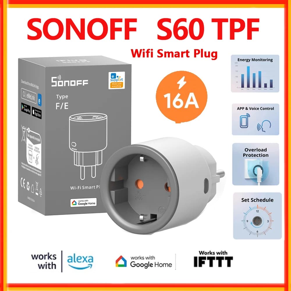 SONOFF S60 TPF Smart WiFi socket with Energy Monitoring, Remote Control, Timer and Scene Programming using eWeLink and Alexa
