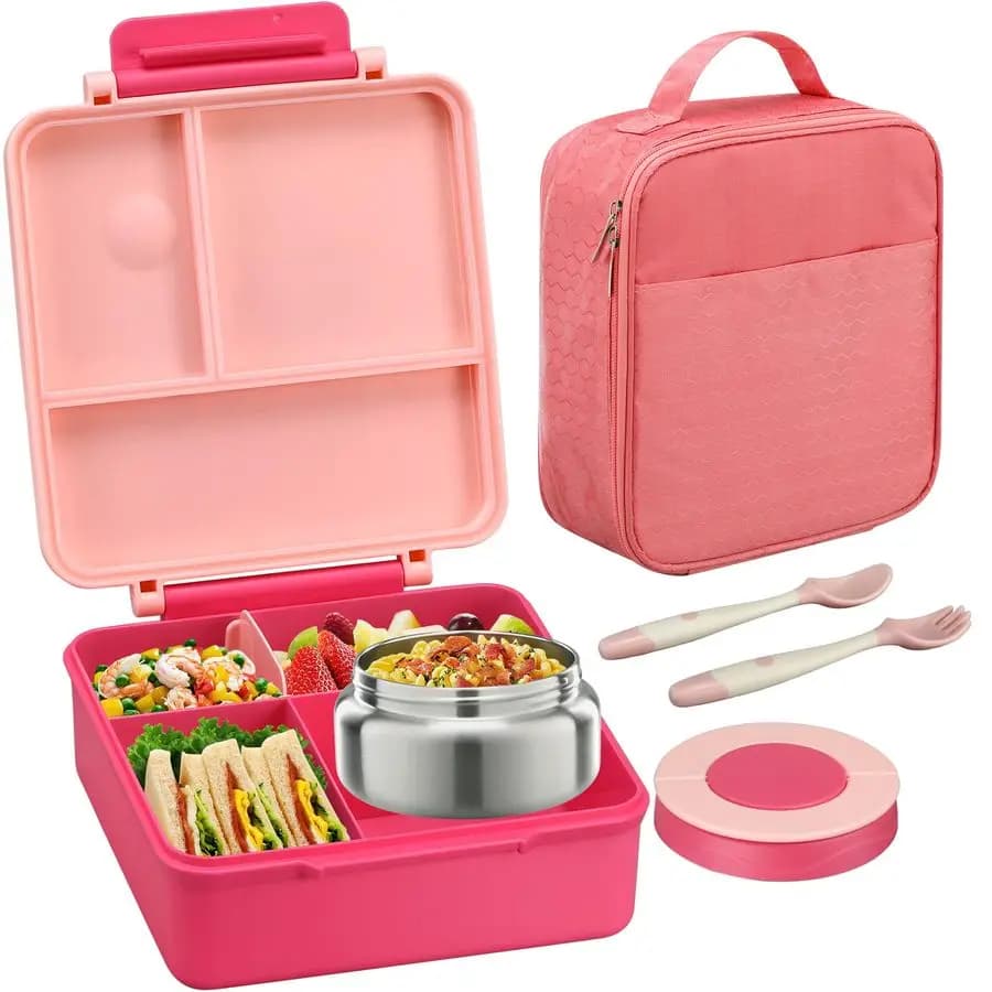 Contenitore per Pranzo Bento con Thermos per Zuppa da 8oz e Borsa Termica, Contenitore Alimentare Isolato a 4 Scomparti a Prova di Perdite