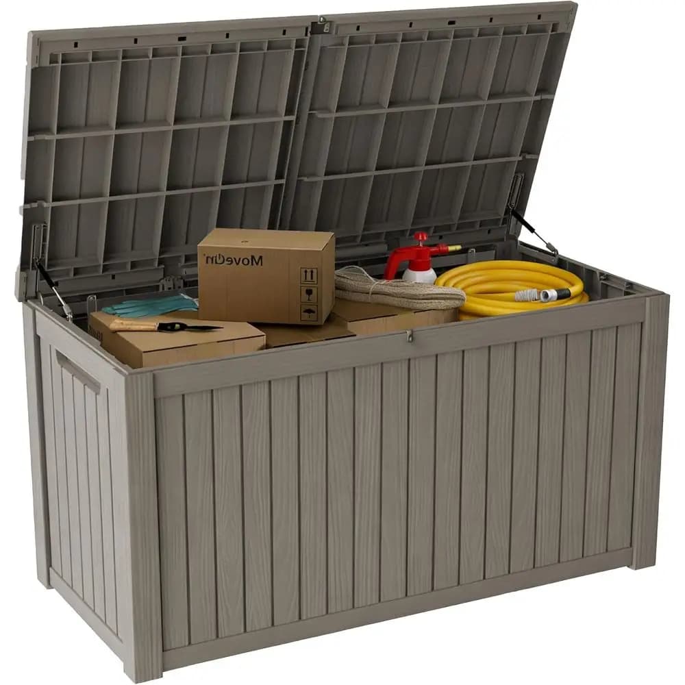 Contenitore da Esterno, Box Portaoggetti in Resina Resistente alle Intemperie con Coperchio Bloccabile, Anti-UV, Ideale per Patio, Piscina, Cuscini da Giardino