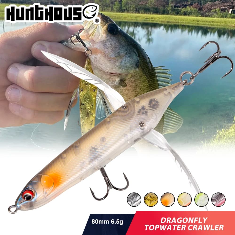 Hunthouse Floating Topwater Dragonfly Crawler Pencil Fishing Lure Hard Bait 80mm 6.5g d'acqua dolce per trota luccio Fish Tackle