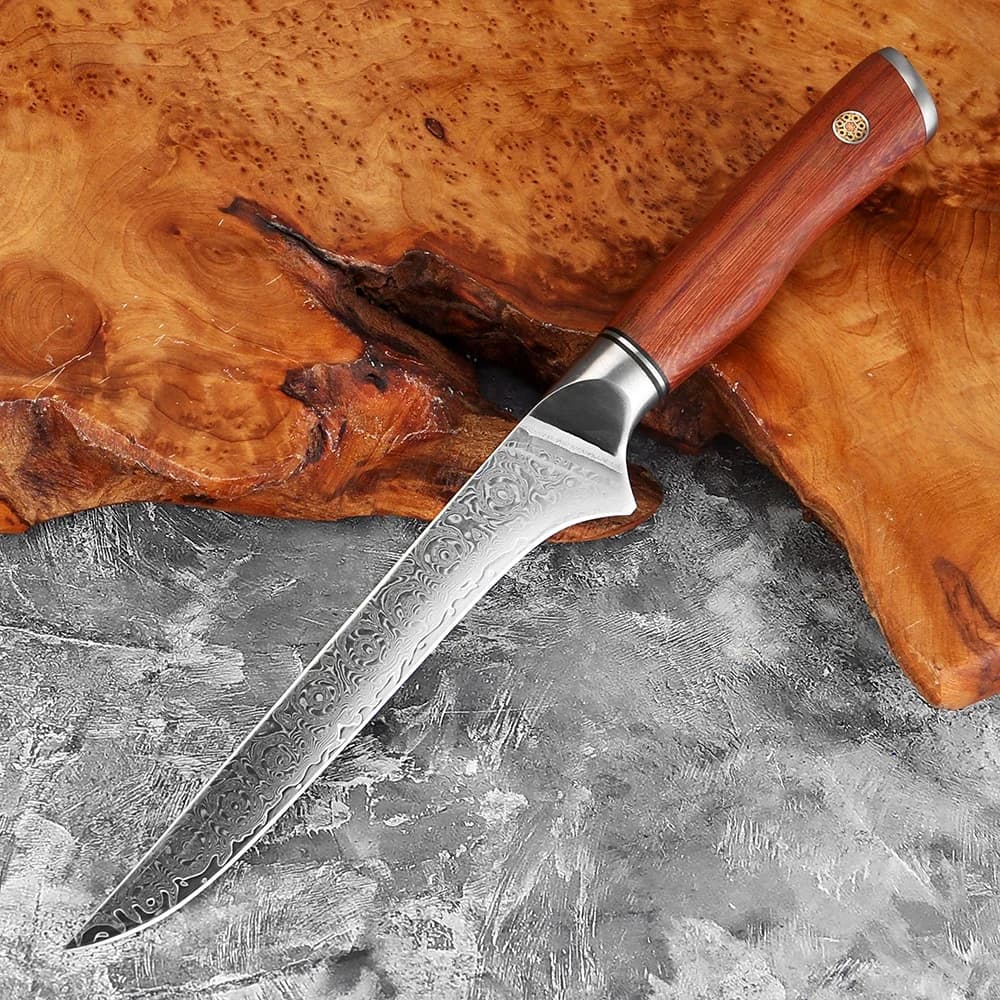 Coltello per disossare damasco da 6 pollici, acciaio damasco VG10 giapponese, manico in palissandro, coltello da cucina affilato per rasoio, taglio di carne, rifinitura
