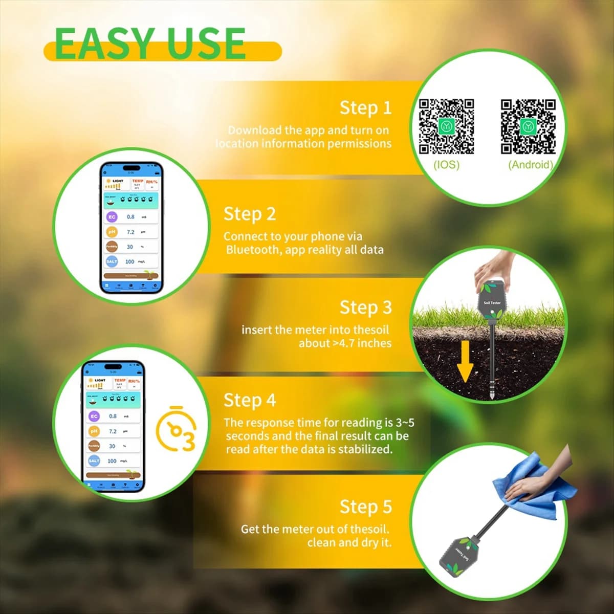 A06K Multifunctional Ground Meter 8 in a Digital Ph/EC/Light/Umidity/Fertility/Term/Igrometer Gardening Test