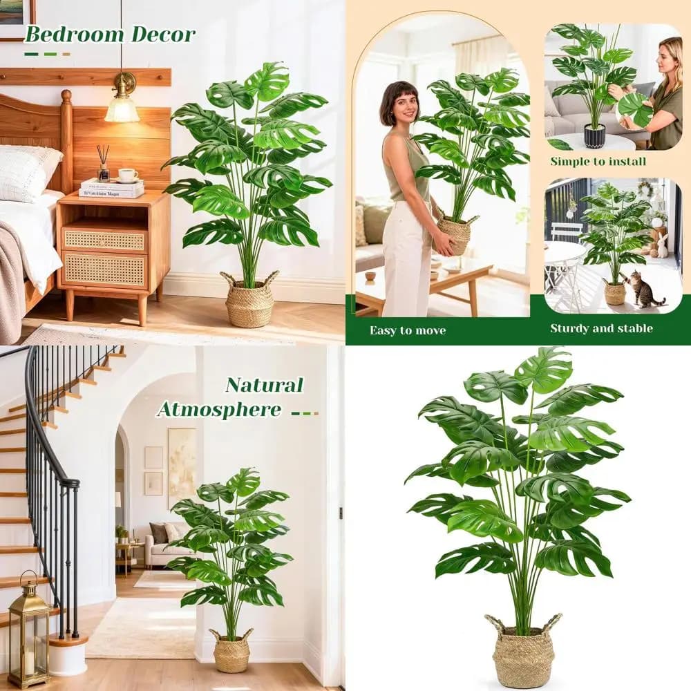 Large Monstera Artificial Plants, 44 Height Poles, for Interior/External, Easy Mounting, Ideal for Home Furniture or Office