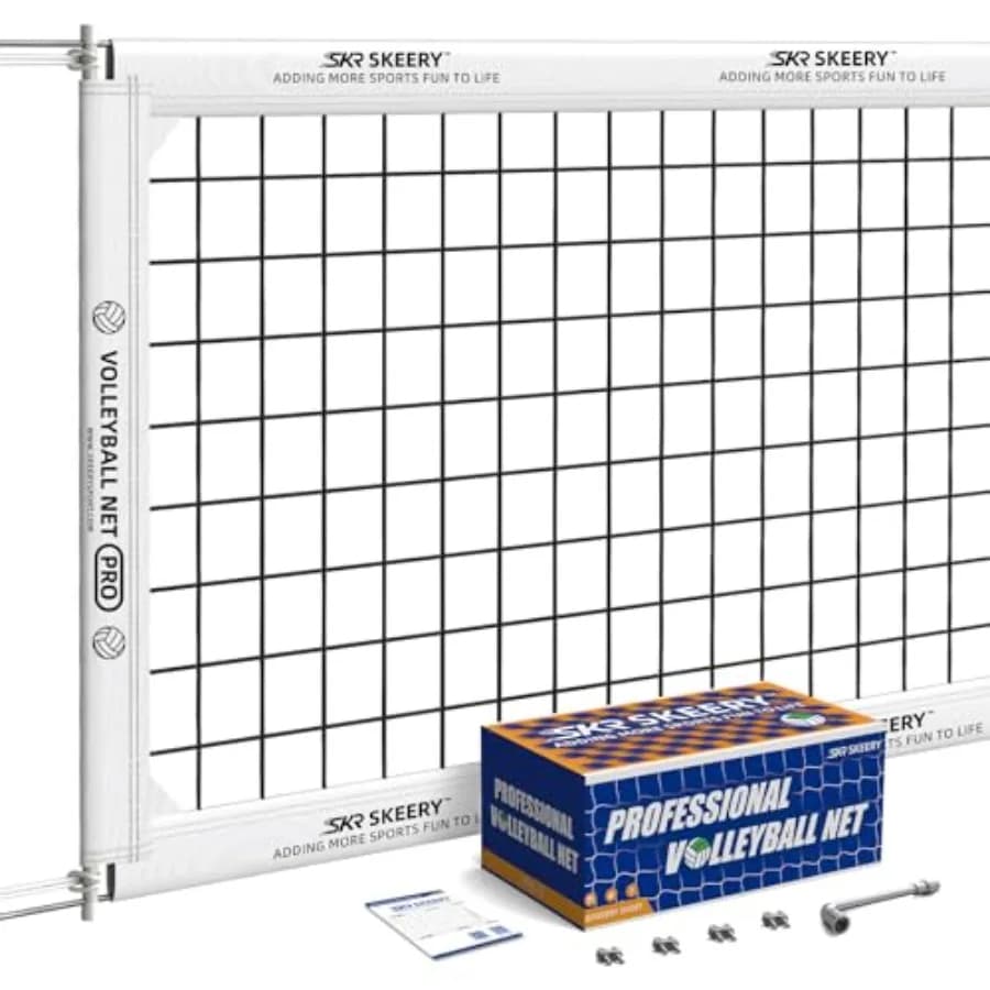 Rete da Pallavolo Professionale Dimensioni Ufficiali 32×3.3FT Dotata di Doppi Cavi in Acciaio con Barre Laterali Doppie da 3.3FT Portatile