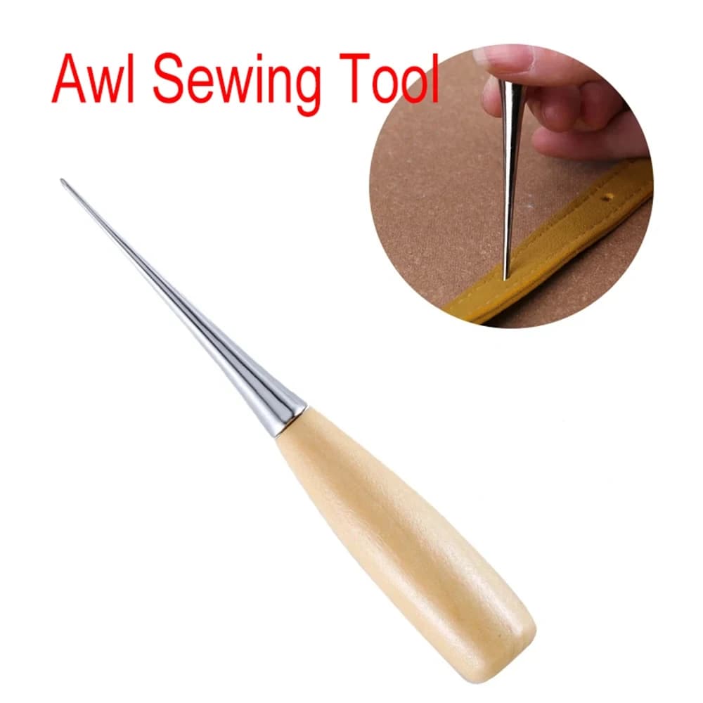 DIY Leather Sewing Awl Needle With Wood Handle Tent Canvas Shoes Repair Tool Hand Stitcher Craft Awl Punch Hole Leather Tools