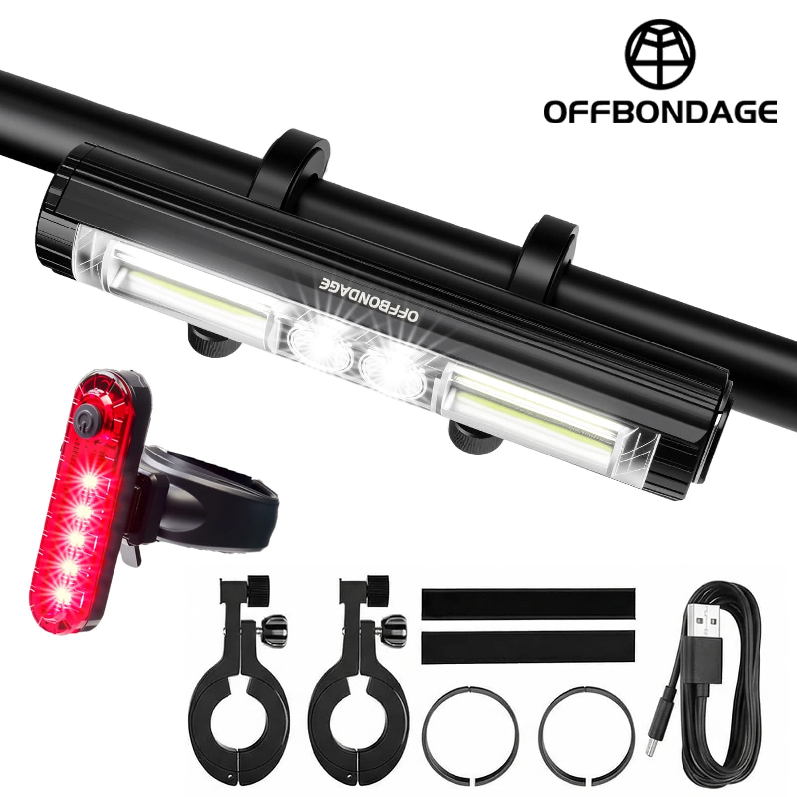 OFFBONDAGE 1700LM Bicycle Front Light, MTB Light, Waterproof Flashlight with USB Charging, Cycling Light, Bike Accessories