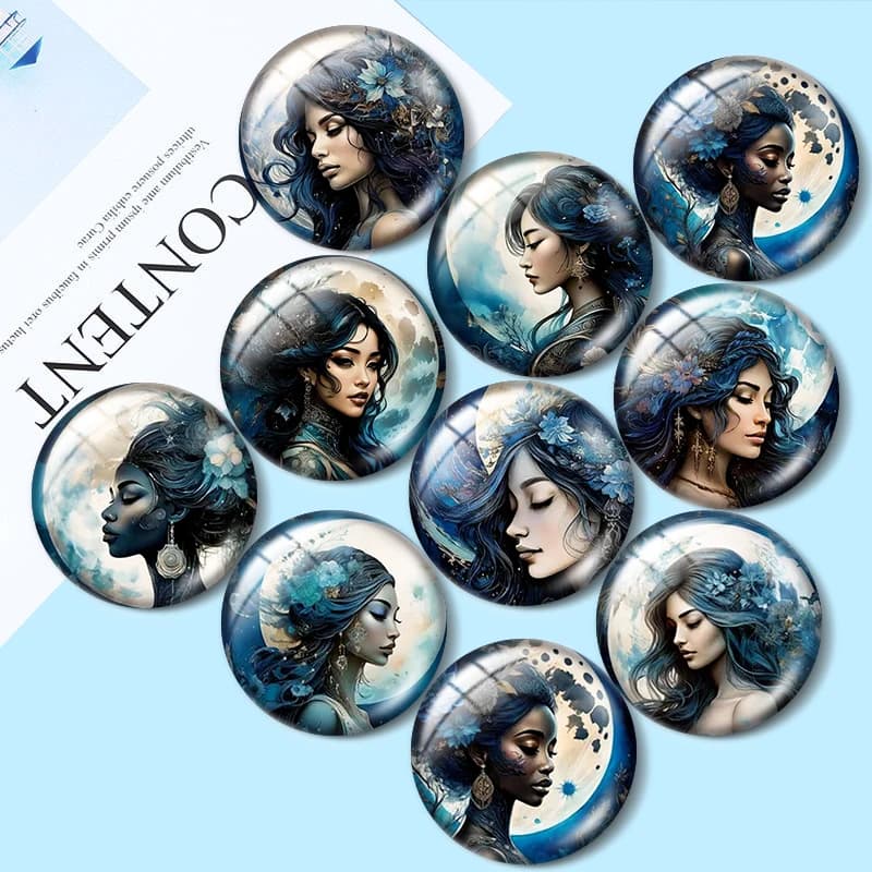 Cabochon in vetro Mysterious Blue Art Woman 12/18/20/25mm per bracciali, ciondoli, anelli, orecchini e componenti per la creazione di gioielli