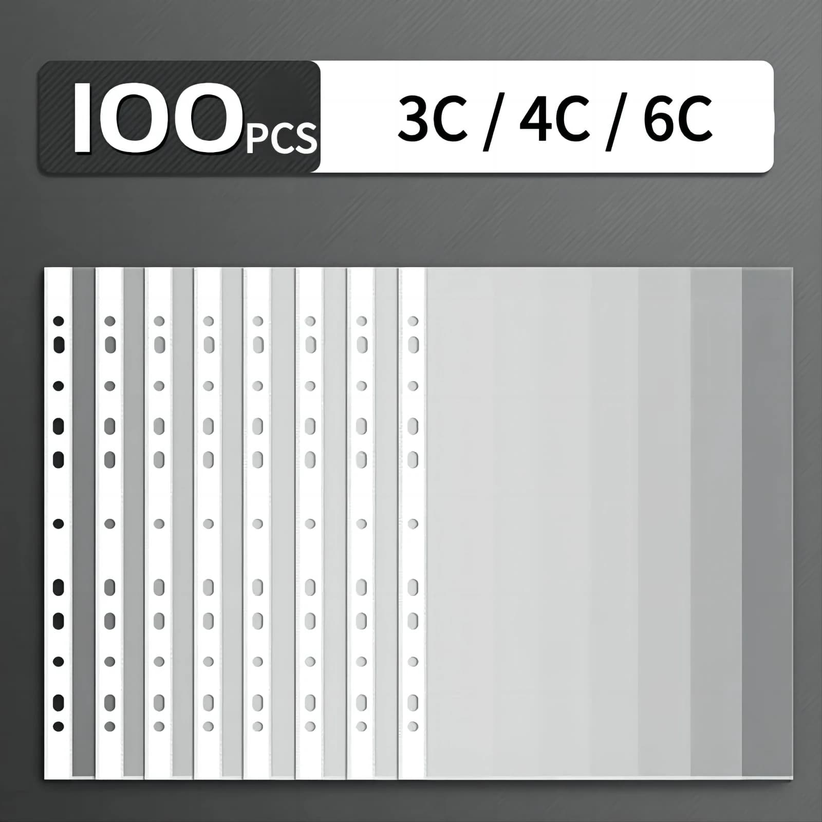 100 pezzi 11 fori tasche per file A4 raccoglitore ad anelli cartella di file giacche borsa di file per cartella raccoglitore ad anelli con foro (spessore 3C/6C)