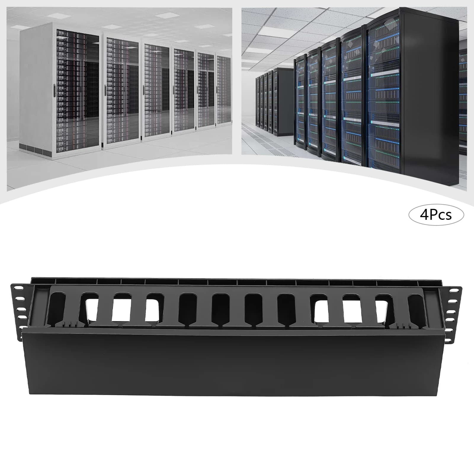 Set di 4 Organizzatori per Cavi Neri per Rack/Montaggio a Parete da 19'', Pannello di Gestione Cavi a 12 Slot, Vassoio Portacavi in Plastica