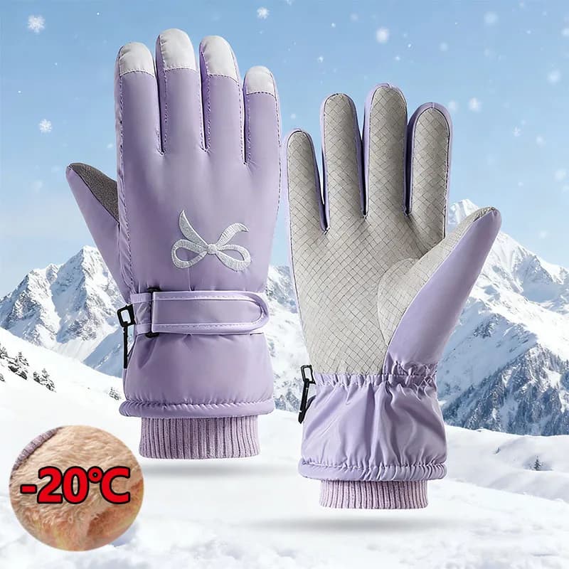 Guanti da sci invernali da snowboard per donna Touch screen antiscivolo in pelle PU Guanti da equitazione per ciclismo in pile caldo impermeabile