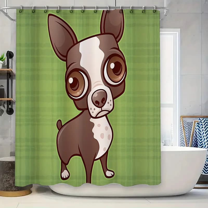 Tenda da doccia per cani Chihuahua Simpatico cucciolo di animali domestici Decorazioni per il bagno Fodera in tessuto impermeabile lavabile