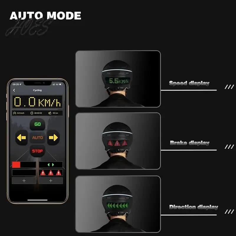 Fanale posteriore per casco da ciclismo intelligente HOES-LED, luce per caschi da moto con tachimetro indicatori di direzione e APP programmabile