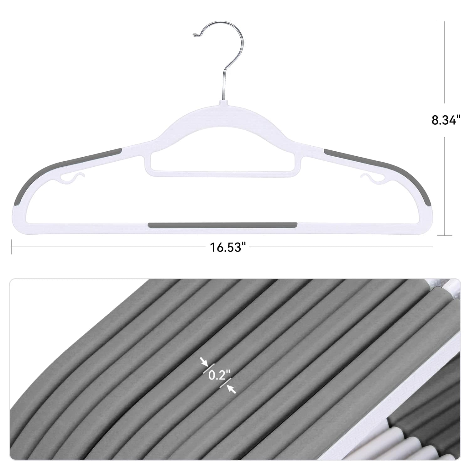 Heavy Duty Plastic Hangers 30 Pack, Non Slip Clothes Hangers with Rubber Pads and 360° Hook - Thin 0.2 Inch, Space Saving Coat Hanger , Closet Organizer for Shirt, Pants, Suit, Skirt-White and Dark Gray