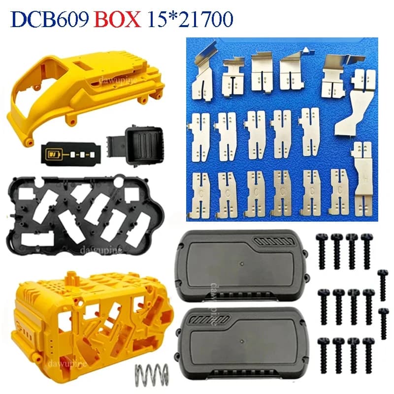 Custodia per batteria al litio DCB612 15x21700 con connettore in nichel per DeWalt FlexVolt 20V 60V DCB609, scatole e molle