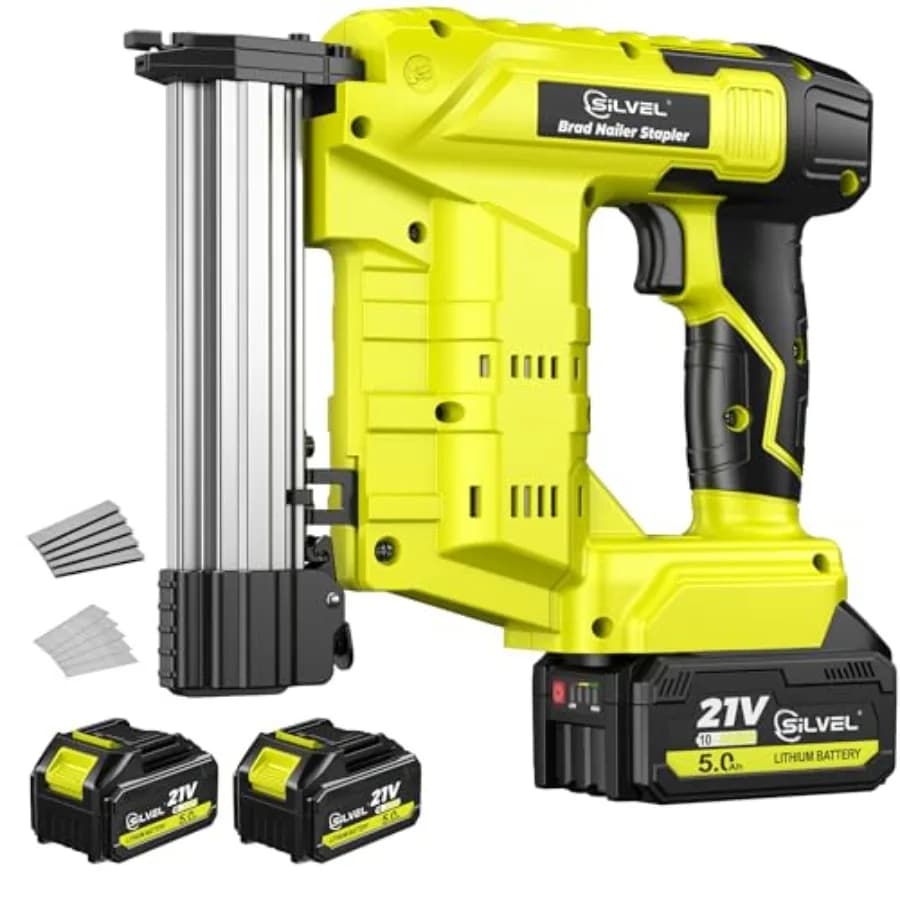 Pistola Sparachiodi Elettrica a Batteria 21V 2-in-1 con Graffatrice, 2 Batterie da 5.0Ah, 1000 Chiodi e Graffette 18GA