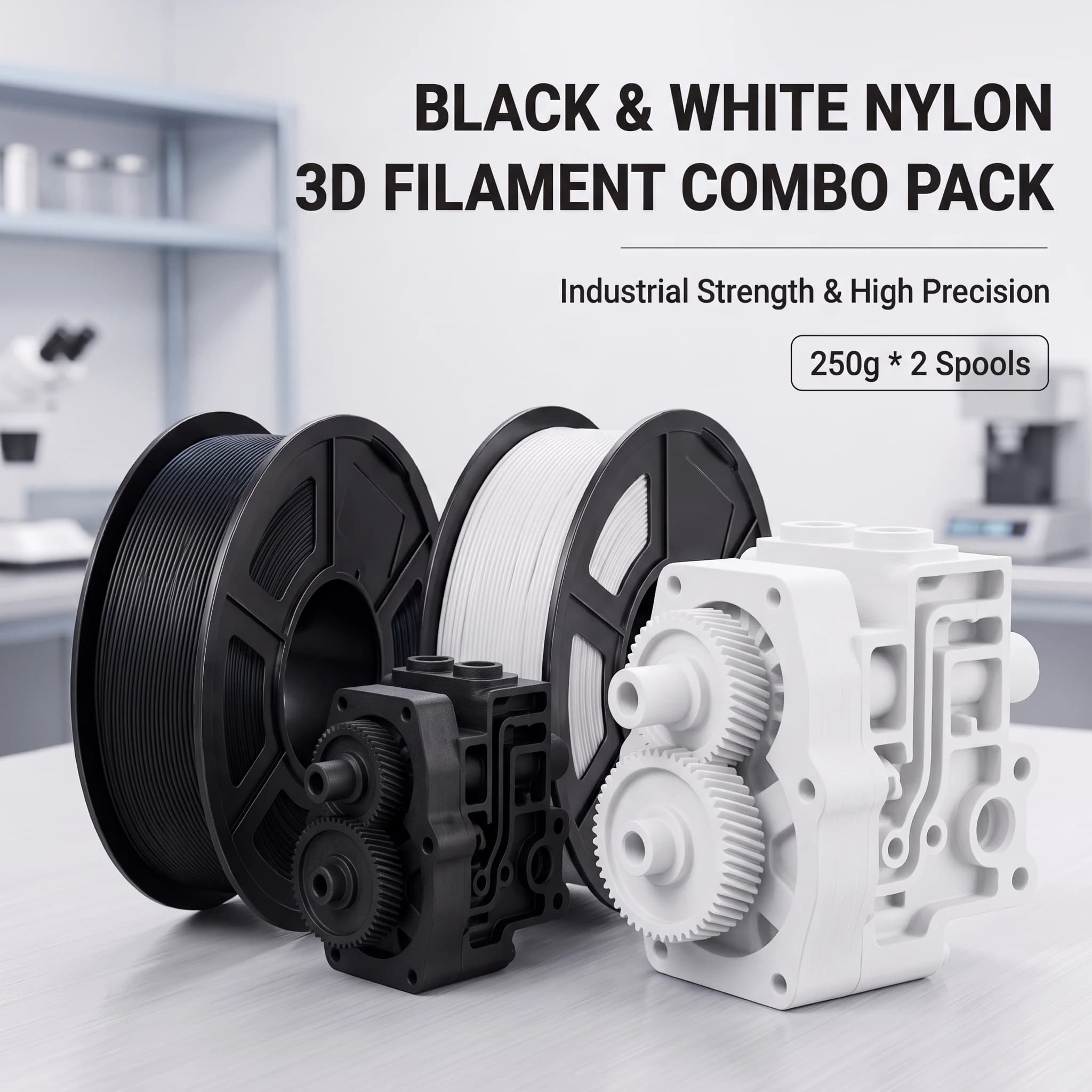 1.75mm Nylon PA Filament 250g 0.55lbs +/-0.02mm Black White For FDM 3D Printers