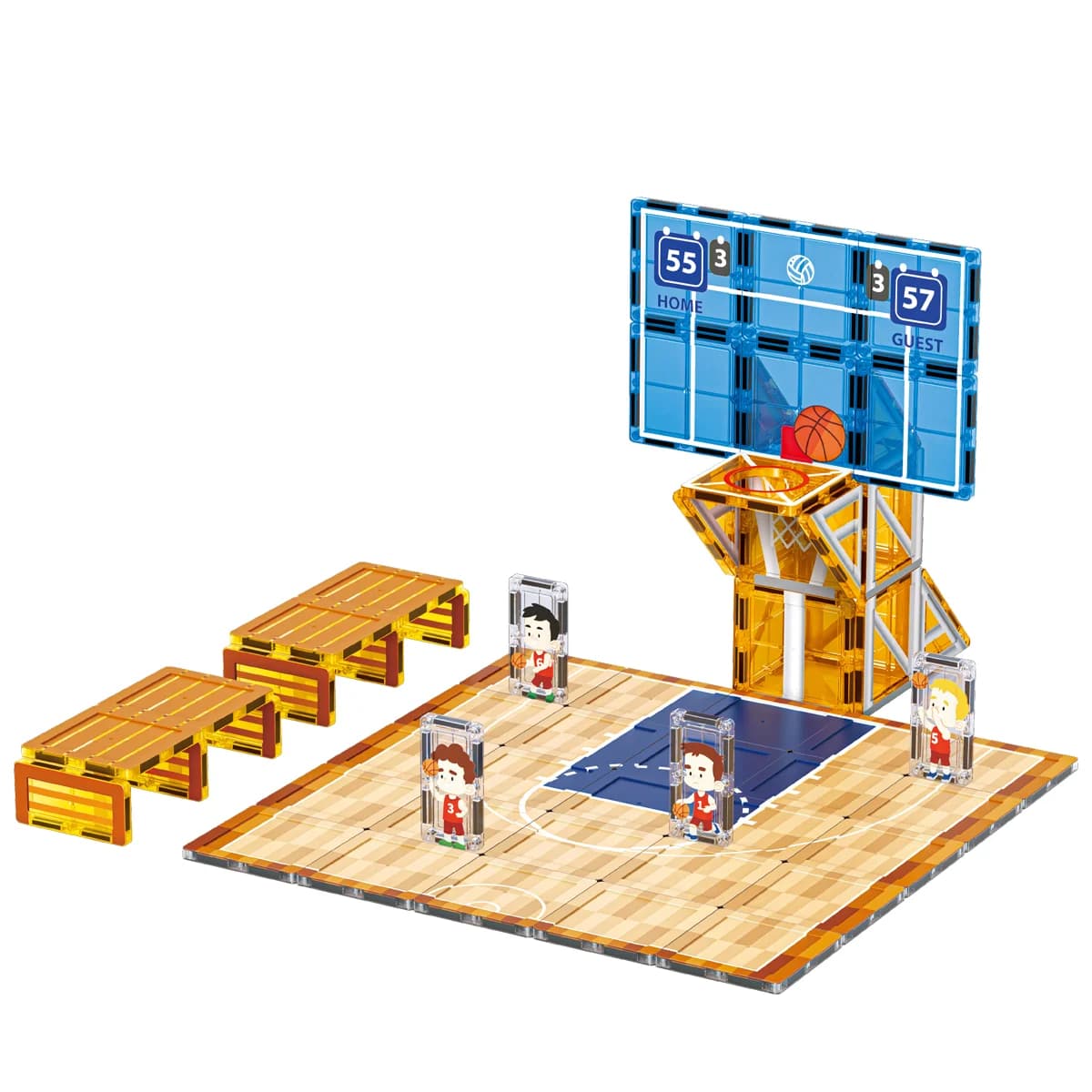 Basketball Court Magnetic Tiles Sports Theme Magnetic Building Blocks DIY STEM Educational Toy Kids Boys Girls 3+ Birthday Gift
