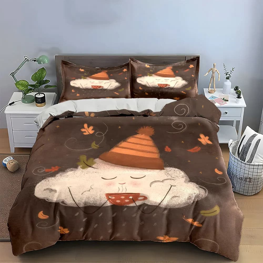 Set di biancheria da letto Cozy Autumn Cloud Art, morbido e delicato sulla pelle, include 1 copripiumino e 2 federe, idea regalo