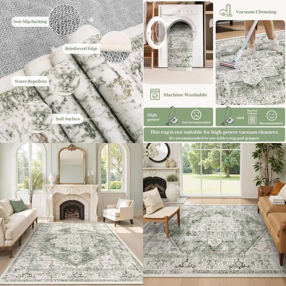 Vintage 8x10 Tribal Style Carpet - Large Oriental Carpet for Living Room, Bedroom, Dining Room and Office, Green Salvia