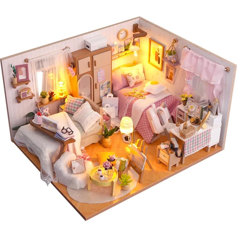 Casetta delle Bambole Fai da Te in Legno, Miniatura con Mobili e Luci, Modello Artigianale da Assemblare, Giocattoli per Bambini e Ragazze, Regali di Compleanno
