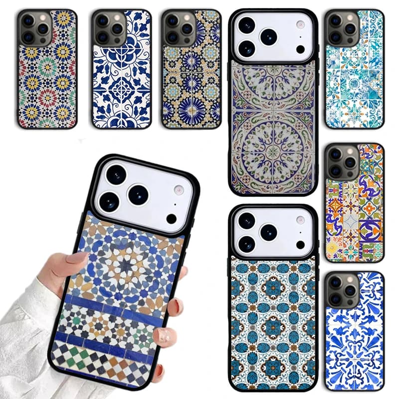 Moroccan Tiles Pattern Phone case For iPhone 17 16 15 14 Plus 13 12 11 Pro Max 17air Funda For magnetic Magsafe Cover