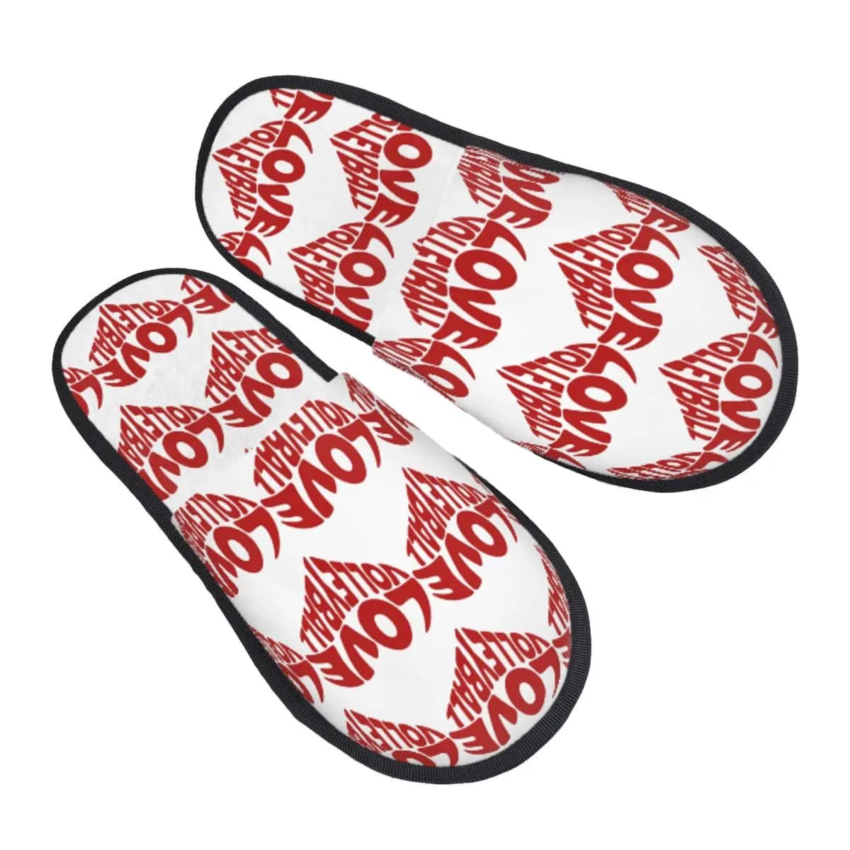 Custom Love Volleyball Retro Typography Heart Slippers Memory Foam Warm Soft Women House Slipper Indoor Comfy Shoes