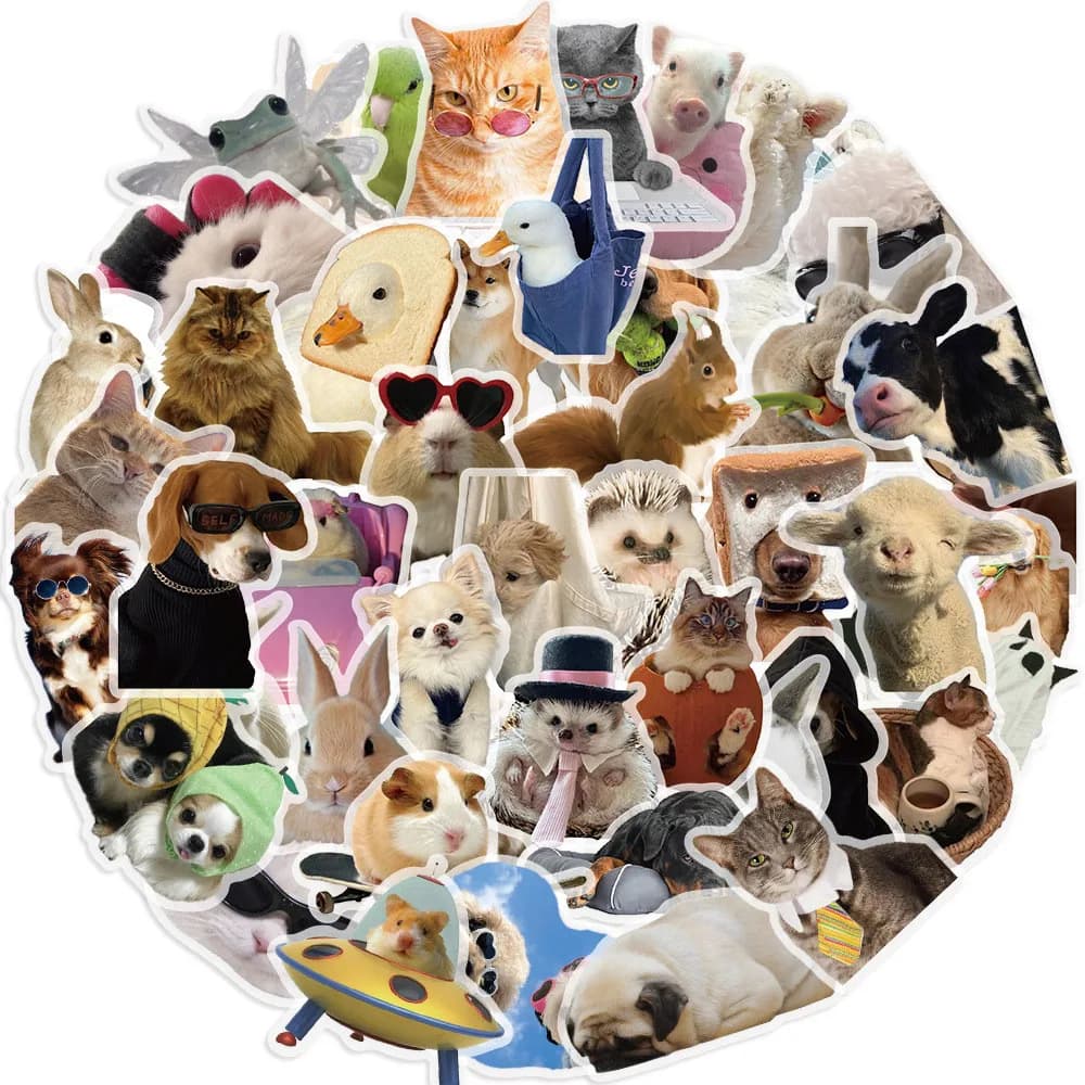 50 pezzi di cartoni animati simpatici gatti e cani Meme adesivi graffiti impermeabili per decalcomanie per astucci per conti a mano per biciclette