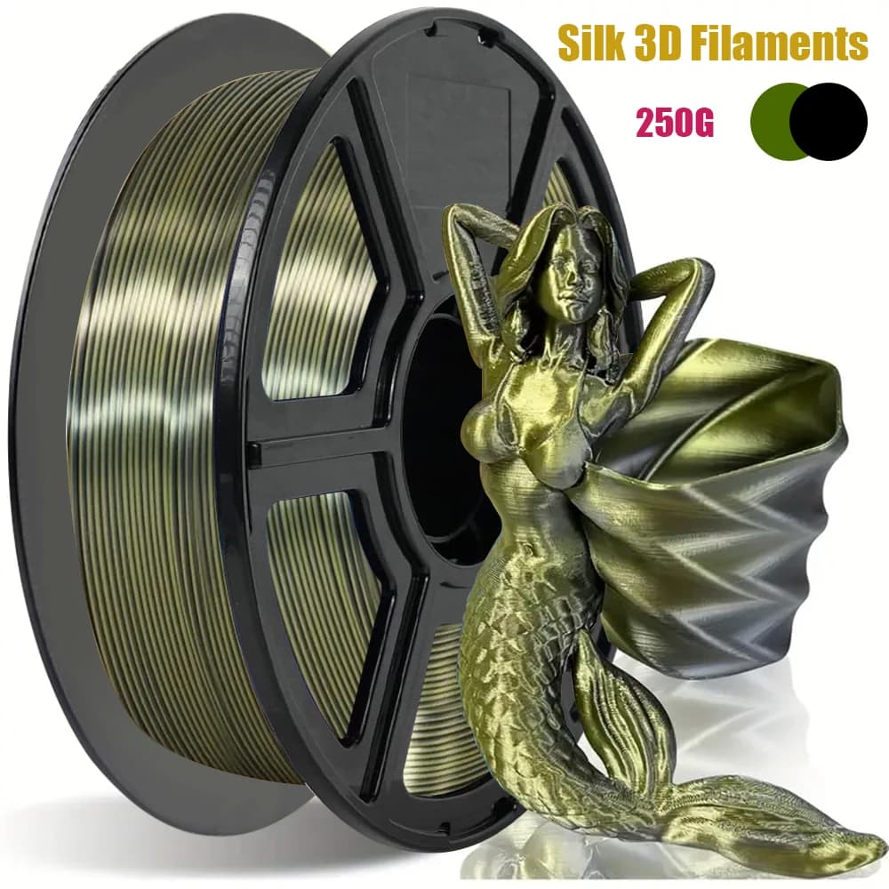 Two-tone silk PLA thread, dimensional accuracy +/- 0.03 mm, 250 g coil (0.55 pounds), 1,75 mm, bronze black