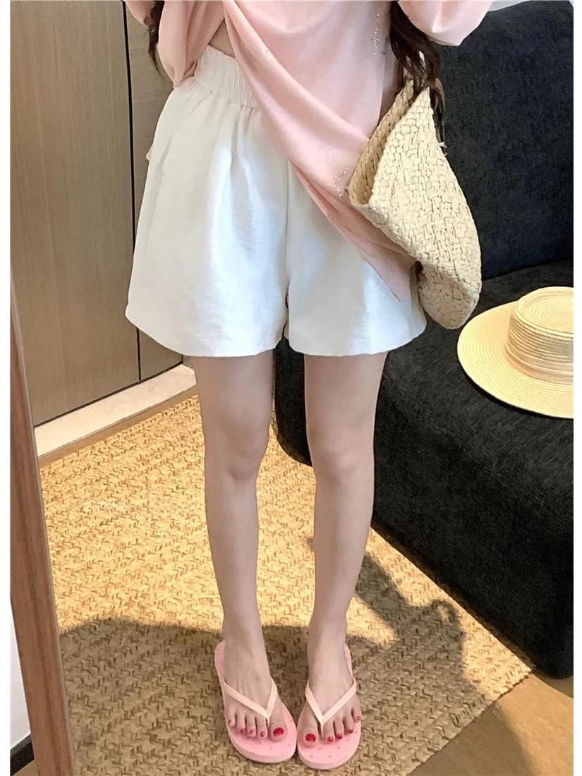 High Waist Loose Casual Cotton Linen Women's Summer 2026 New Lazy Slimming Wide Leg Pocket Shorts Versatile Straight Leg Pants