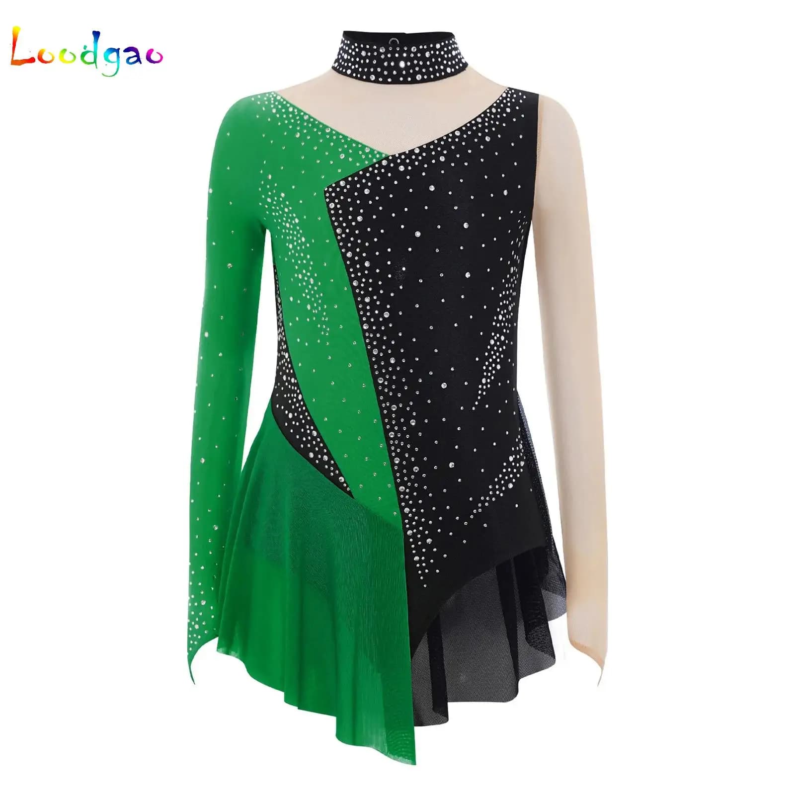 Costume da balletto per bambina con strass, body, vestito, collant, body, ginnastica, pattinaggio artistico, costume da spettacolo di danza