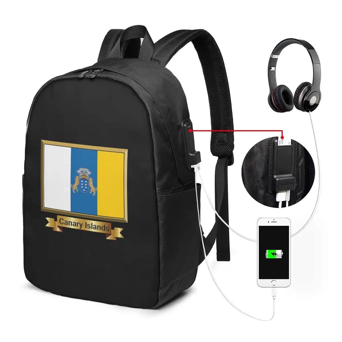 Borsa da viaggio con bandiera della Spagna, Oceano, Isole Canarie, borsa per notebook, borsa per computer, borsa per studenti universitari, borsa per laptop, borse a tracolla