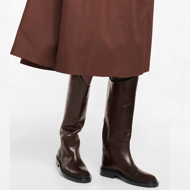 Europe America Women Pointed Toe Low Heeled Boots for Woman's Zipper-Sid Genuine Leather Knee High Botas Mujer 2025 Winter Boots