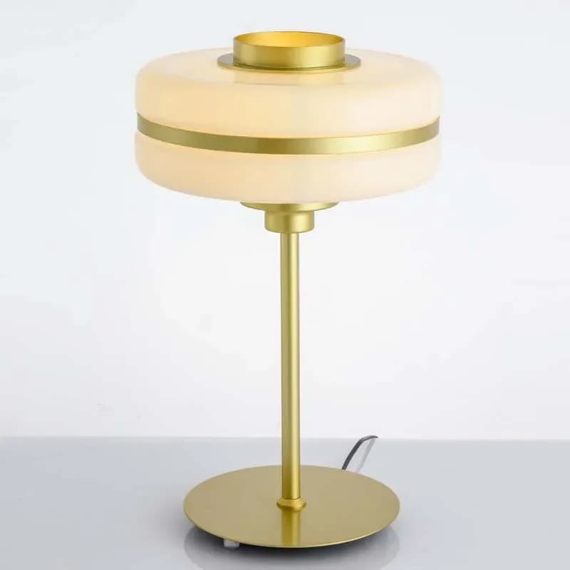 Modern Iron Base LED Table Lamp White Glass Lampshade Tri-color Dimming Living Room Bedroom Study Restaurant E27 Bulb Desk Light