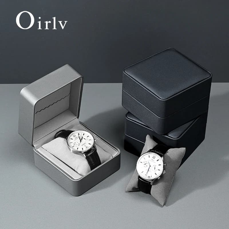 Oirlv Confezione regalo per orologio singolo con cuscino Organizzatore per vetrina per orologio da polso in pelle PU per orologio da uomo Scatola portaoggetti per orologio a conchiglia