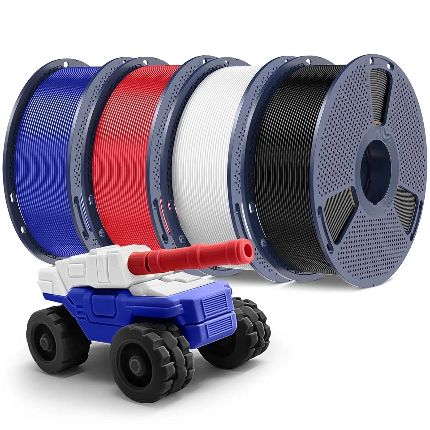 PETG Filament 1.75mm, Ultra Tough, Heat Optimized, Odorless, 4kg, Black+White+Red+Blue