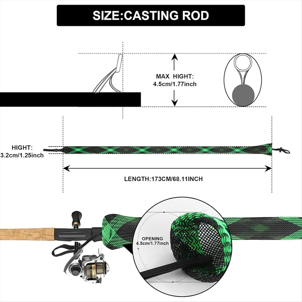 ABJQ Manicotti per canna da pesca Calzini Copri canna da pesca Manicotto per canna in rete intrecciata scalabile con cordino Accessori per la pesca