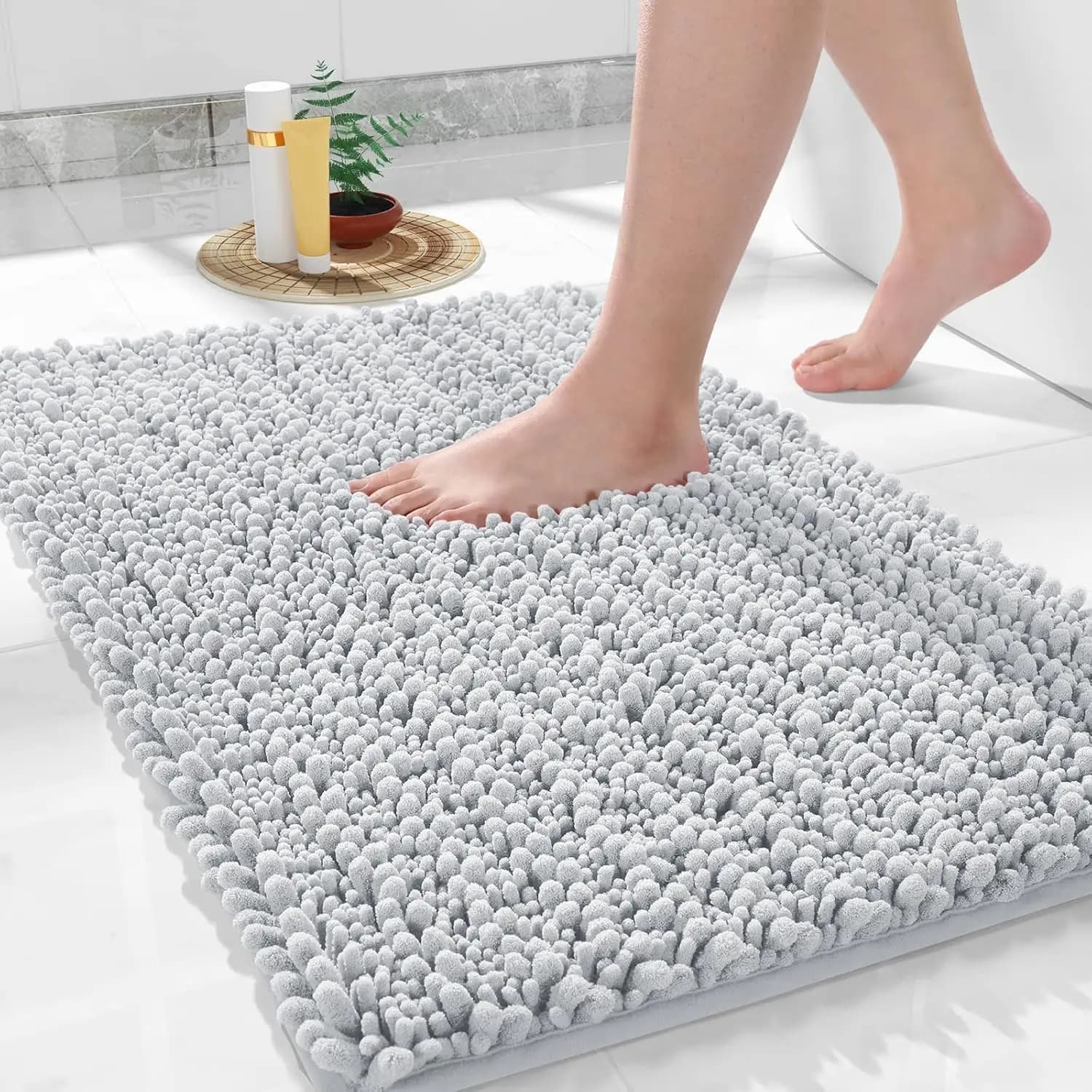 Tappeti da Bagno Antiscivolo Lavabili - Tappetino Ultra Morbido Assorbente in Ciniglia, Tappeto Shaggy ad Asciugatura Rapida per Vasca e Doccia