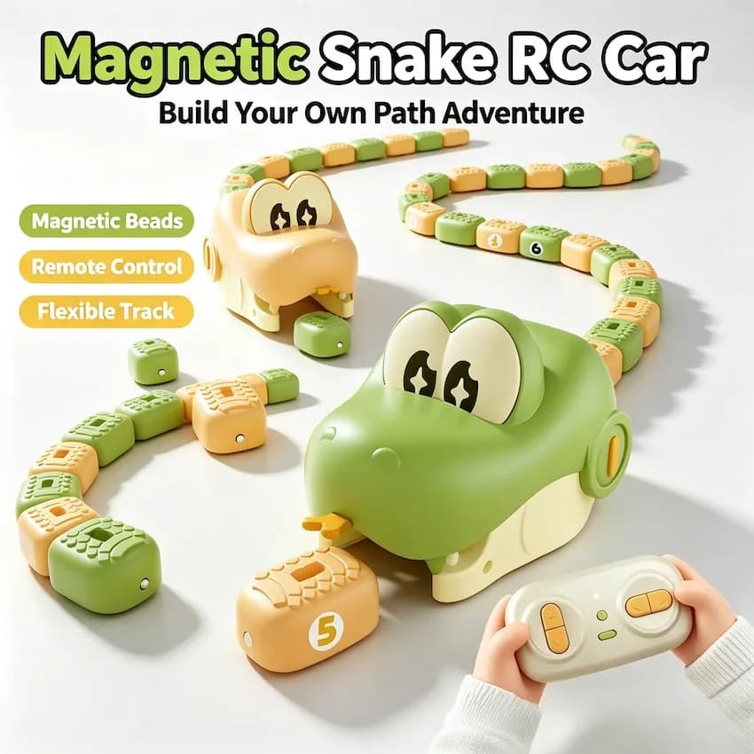 2 Players Battle Magnetic Eating Snake Remote Control Car Greedy Bean Chasing Interactive Competitive Game Toy Christmas Gifts