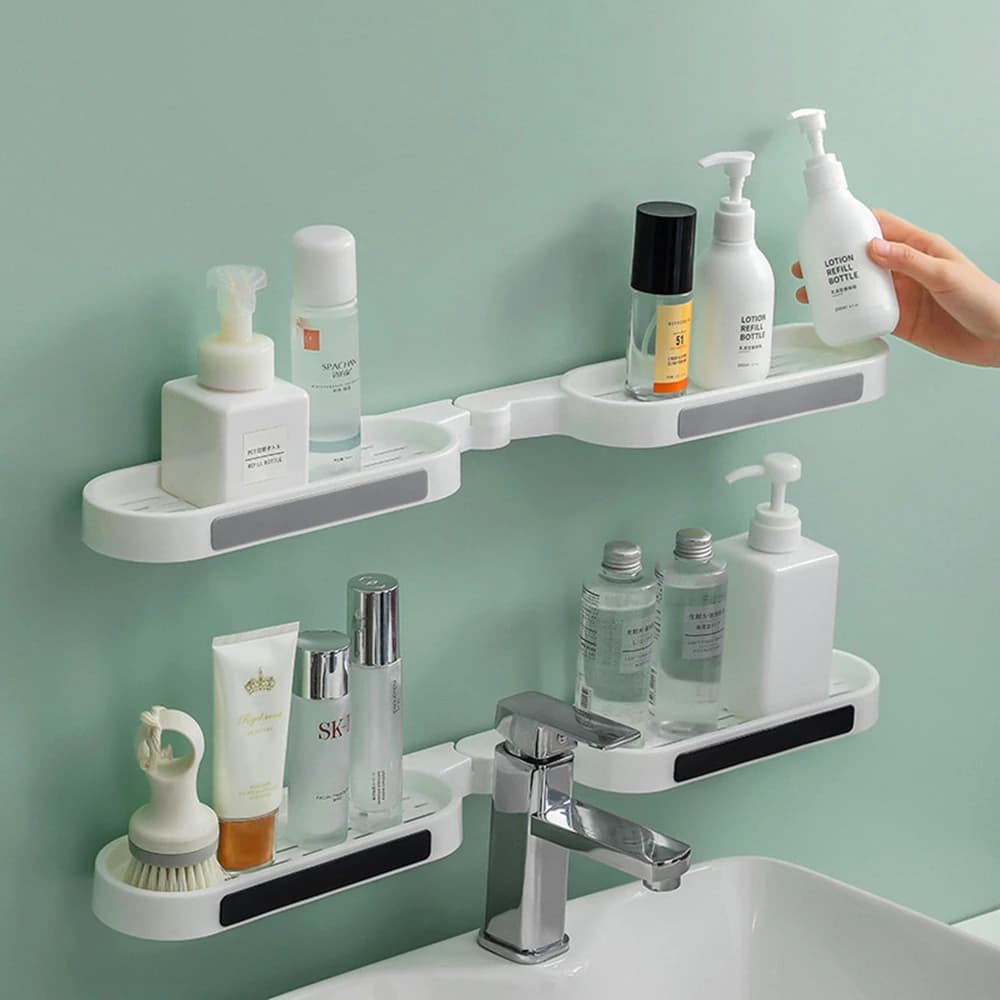 Bathroom Shelves Punch-free Revolving Rack Wall-mounted Corner Shelf Shower Storage Holder Kitchen Wall Storage Rack Organizer