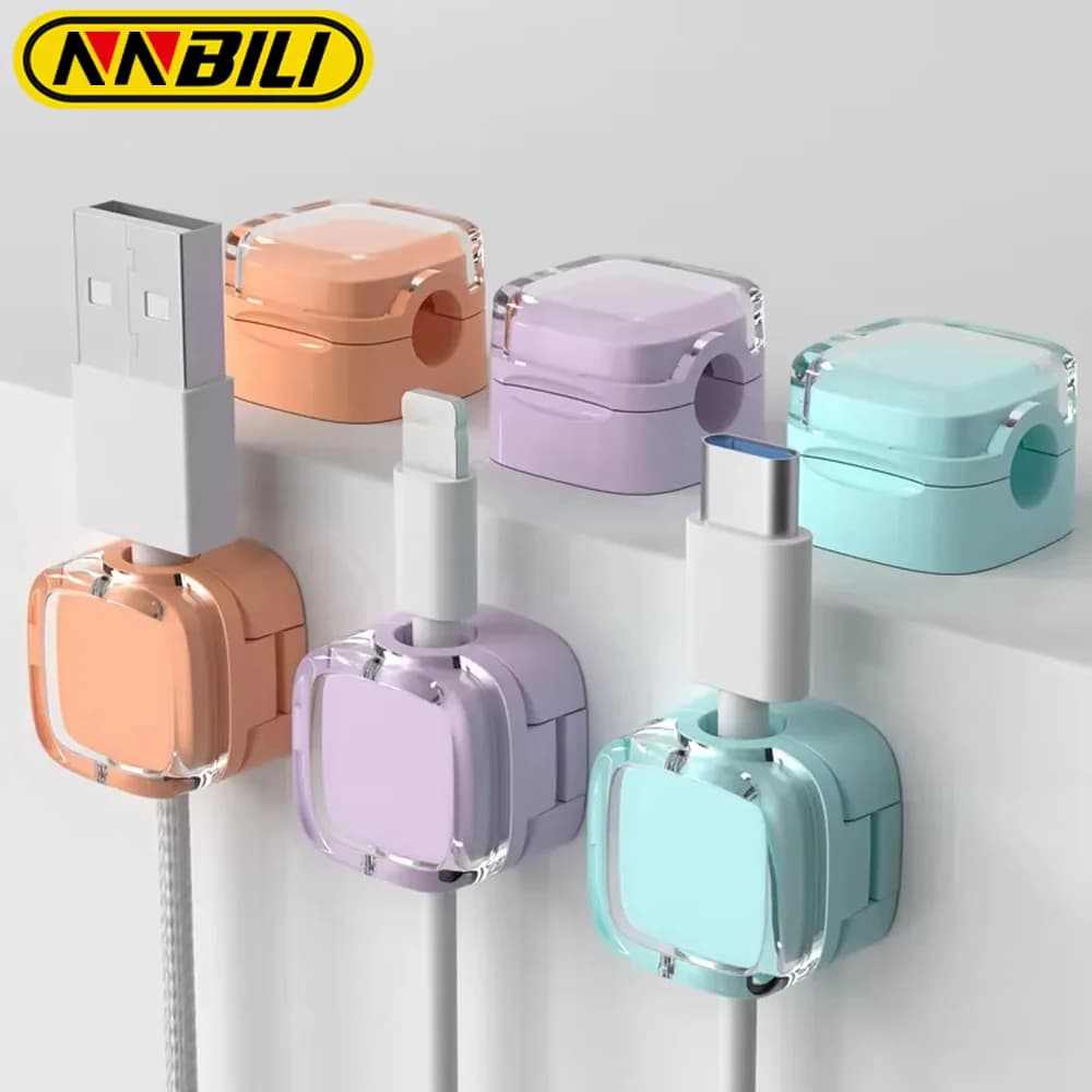 NNBILI 6 clip magnetiche per la gestione dei cavi, organizer per cavi multicolori, ganci da scrivania e da parete per dati e caricabatterie del telefono